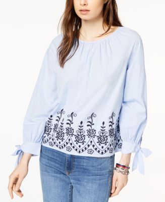Tommy Hilfiger Cotton Embroidered Top, Created for Macy's - Macy's