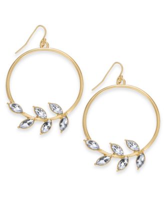Thalia Sodi - Gold-Tone Crystal Leaf Drop Hoop Earrings