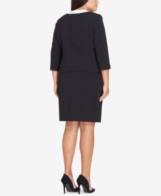 Tahari ASL Plus Size Contrast-Trim Skirt Suit