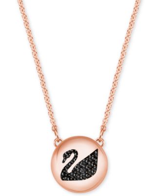 Swarovski - Rose Gold-Tone Jet Crystal Swan Disc Pendant Necklace
