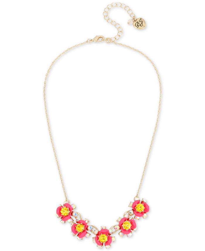 Betsey Johnson Gold-Tone Crystal Floral Statement Necklace, 15