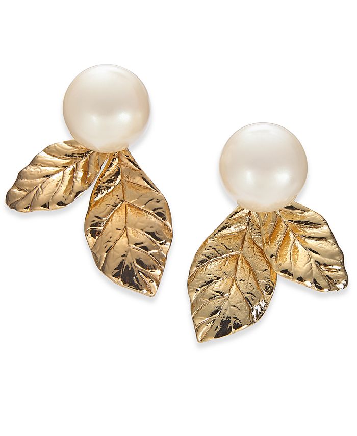 kate spade new york Gold-Tone Leaf & Imitation Pearl Stud Earrings &  Reviews - Fashion Jewelry - Jewelry & Watches - Macy's