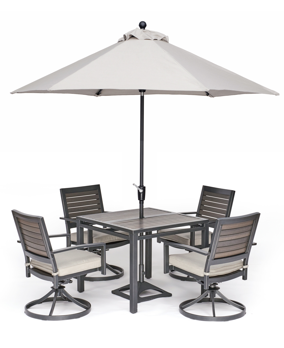 Agio Marlough Ii Outdoor Aluminum 5-pc. Dining Set (36" Square Dining Table And 4 Swivel Rockers), Create In Sunbrella Spectrum Dove