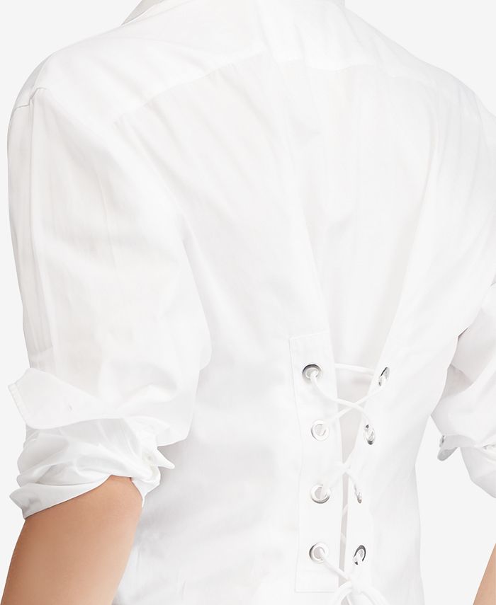 Polo Ralph Lauren Cotton Lace-Up Back Boyfriend Shirt - Macy's