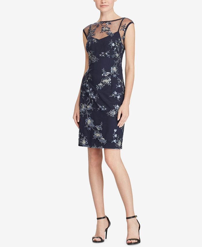 Lauren Ralph Lauren Sequin Floral-Embroidered Dress - Macy's