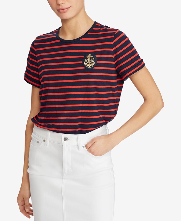 Lauren Ralph Lauren Petite Crest-Embroidered T-Shirt - Macy's
