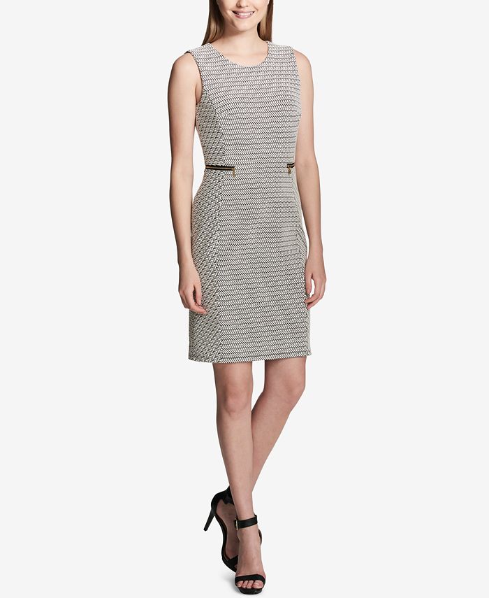 Calvin Klein Jacquard Zipper-Trim Sheath Dress - Macy's