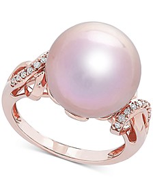 Cultured Ming Pearl (13mm) & Diamond Accent Ring in 14k Rose Gold