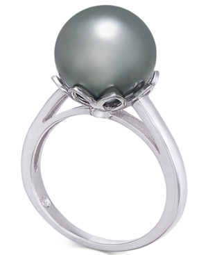 image of Cultured Tahitian Black Pearl (10mm) Ring in 14k White Gold