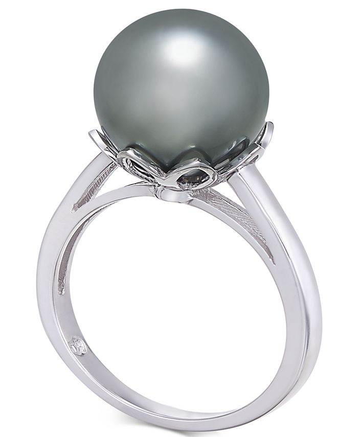 Macy's Cultured Tahitian Black Pearl (10mm) Ring in 14k White Gold - Macy's