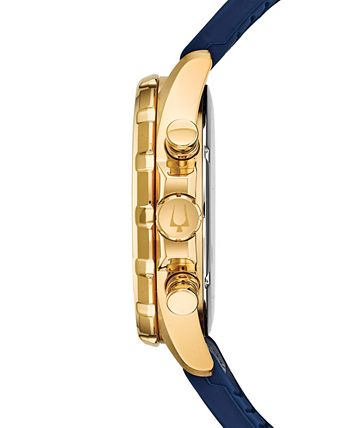 Bulova - Men's Chronograph Marine Star Blue Leather & Silicone Strap Watch 43mm