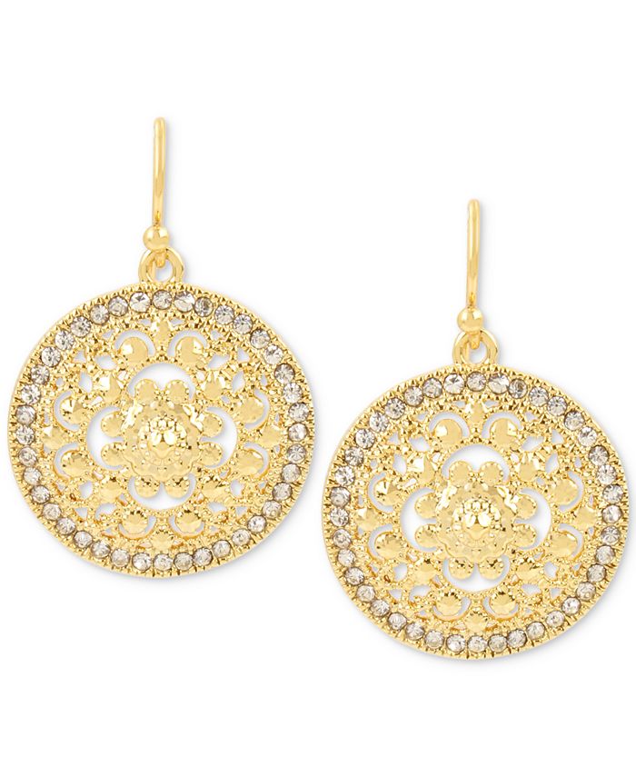 Hint of Gold Crystal Filigree Drop Earrings in 14k Gold-Plated Brass ...