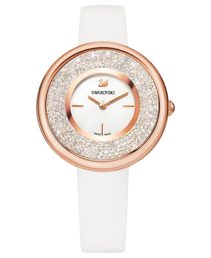 Swarovski Women's Swiss Crystalline Pure White Leather Strap Watch 34mm ...