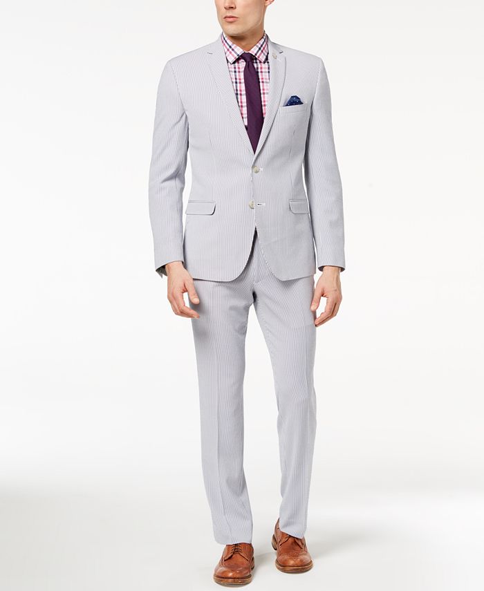 Nick Graham Men's Slim-Fit Stretch Blue/White Seersucker Suit - Macy's