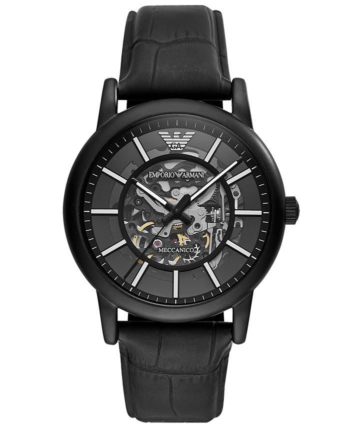 Emporio Armani Men's Automatic Black Leather Strap Watch 43mm & Reviews -  All Watches - Jewelry & Watches - Macy's