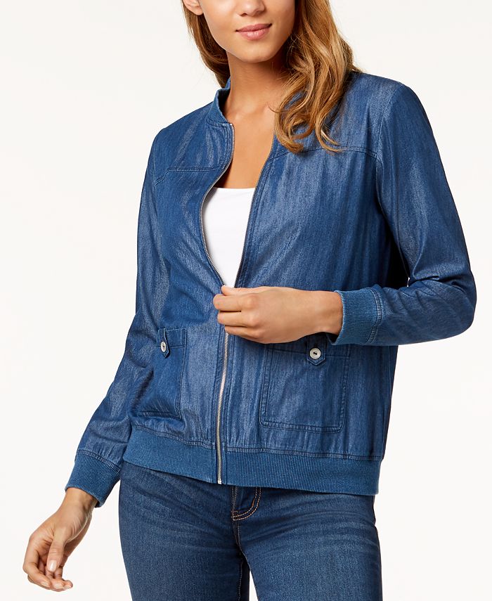 Alfred Dunner Petite Chambray Bomber Jacket Macy s