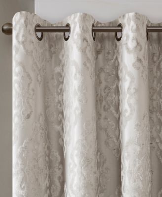 Mirage Knitted Jacquard Damask Total blackout curtains for bedroom, Silver grommet top fit up to 1.25 inches rod Single Curtain Panel for Living Room, Width 50 length 84 inches, Pitch Black Ambiance Charcoal 1 Window Panel