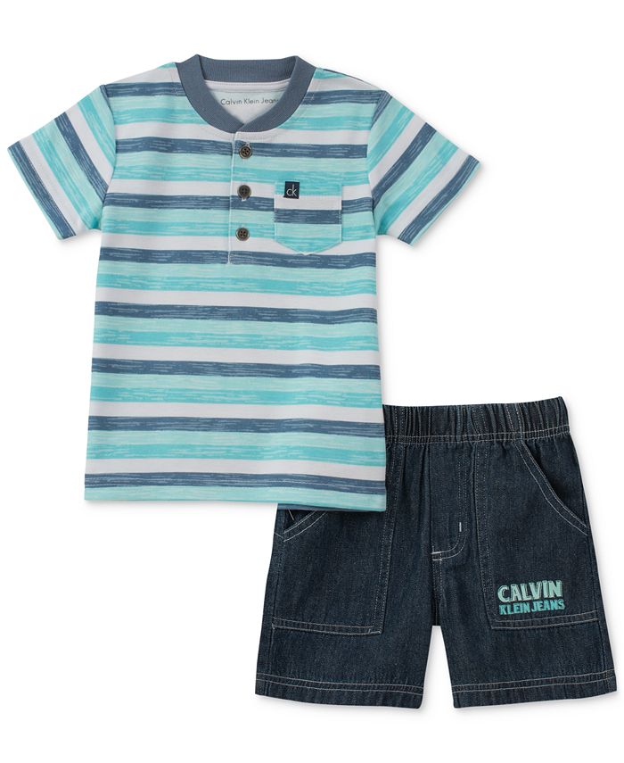 Calvin Klein 2-Pc. Striped Henley & Shorts Set, Baby Boys - Macy's