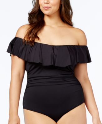 La Blanca Plus Size Off-The-Shoulder Tummy-Control One-Piece Swimsuit ...