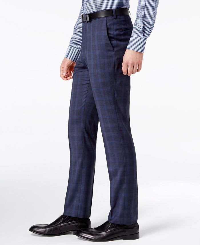 DKNY CLOSEOUT! Men's Modern-Fit Stretch Blue Plaid Suit Pants - Macy's