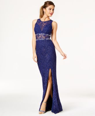 City Studios - Juniors' Glitter Lace Illusion Gown