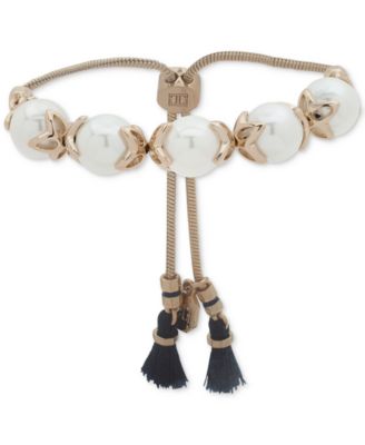 Ivanka Trump - Gold-Tone Imitation Pearl & Blue Tassel Slider Bracelet