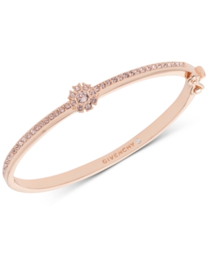 Givenchy Crystal Flower Hinged Bangle Bracelet In Rose Gold