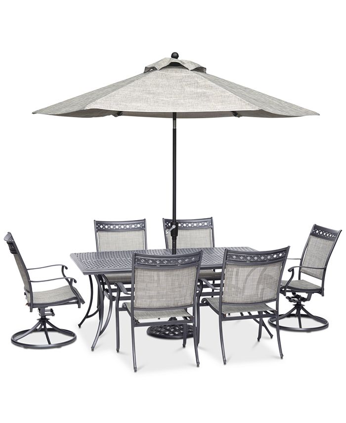 Outdoor Cast Aluminum 7 Pc Dining Set, Outdoor Counter Height Table And Swivel Chairs