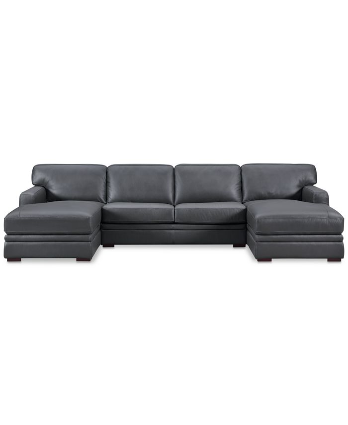 Furniture Avenell 3Pc. Leather Sectional with Double Chaise & Full