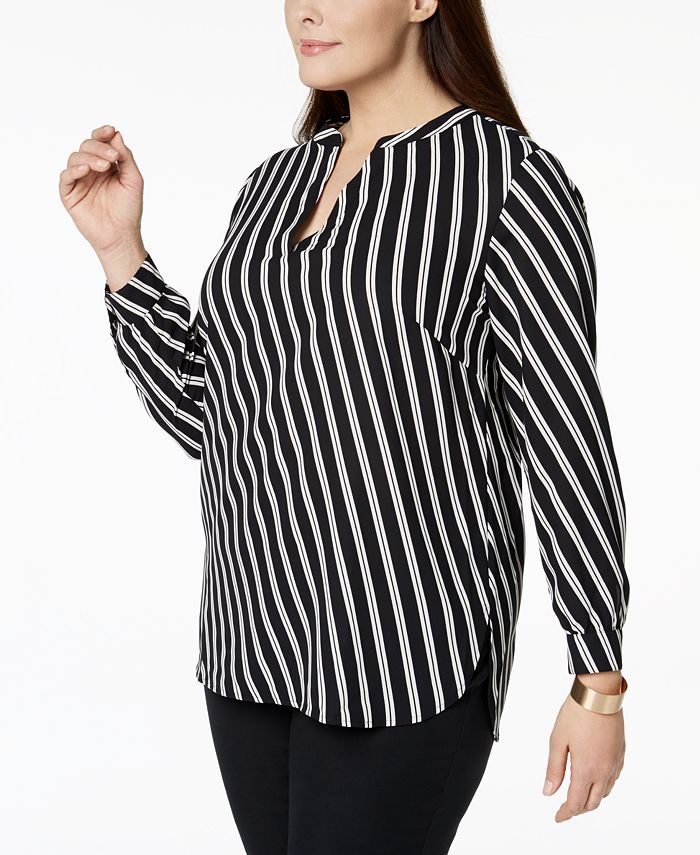 Effortless Elegance: Plus Size Striped V-Neck Sweater main image 0