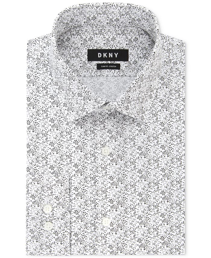 DKNY Men's Slim-Fit Stretch Solid Dress Shirt Blue Size 34X35