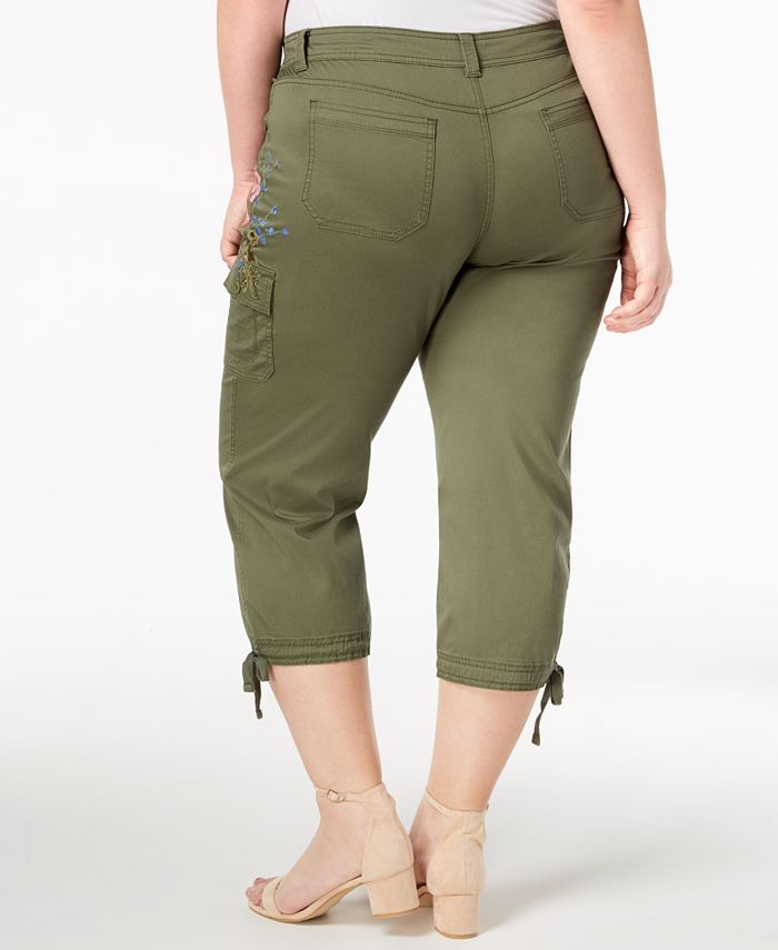 Style & Co Plus Size Embroidered Cropped Cargo Pants, Created for Macy