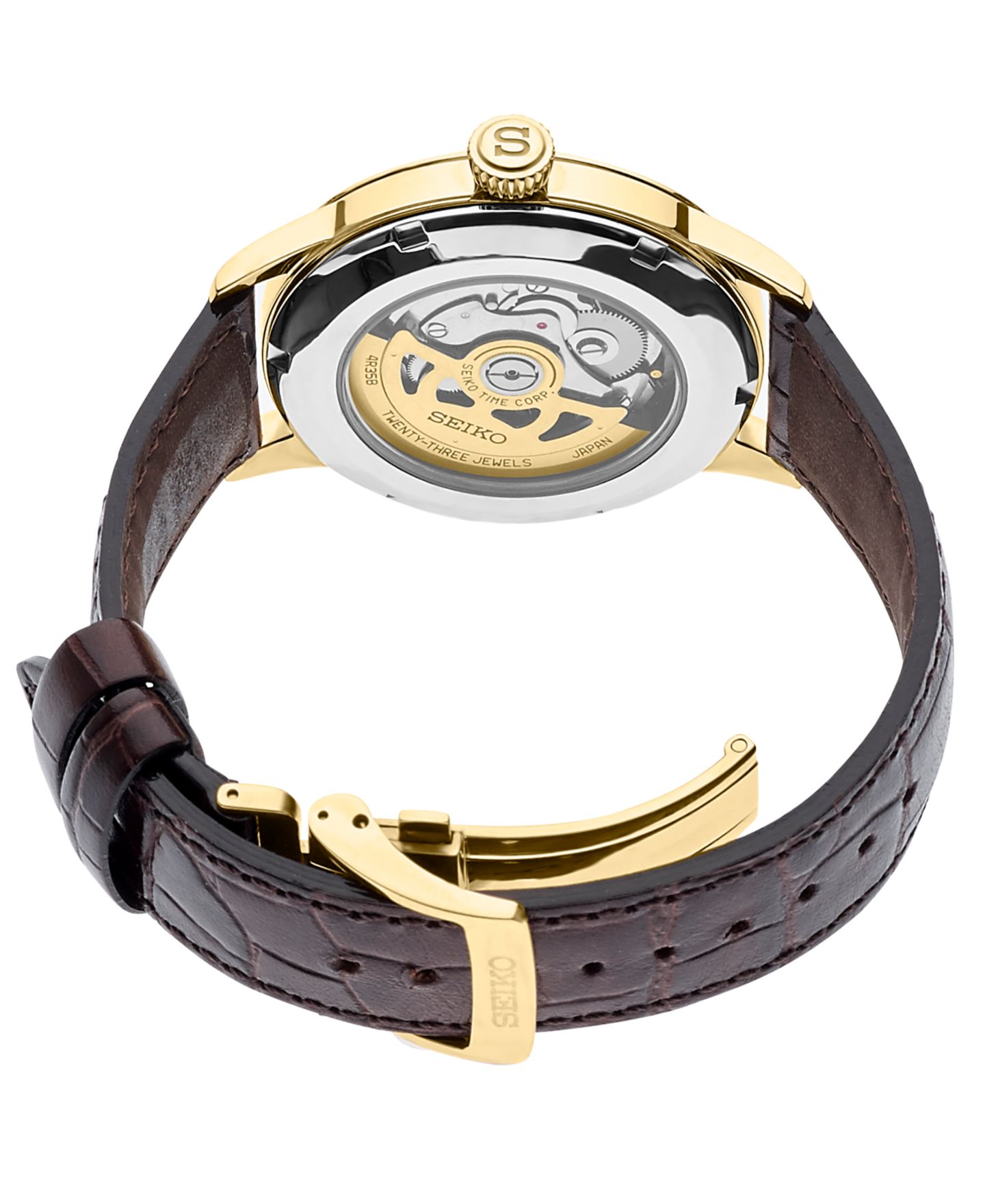 Мужские часы Seiko Automatic Presage Brown Leather Strap Watch 40.5mm — фото 7