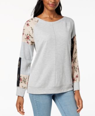 Style & Co - Patchwork-Sleeve Sweatshirt