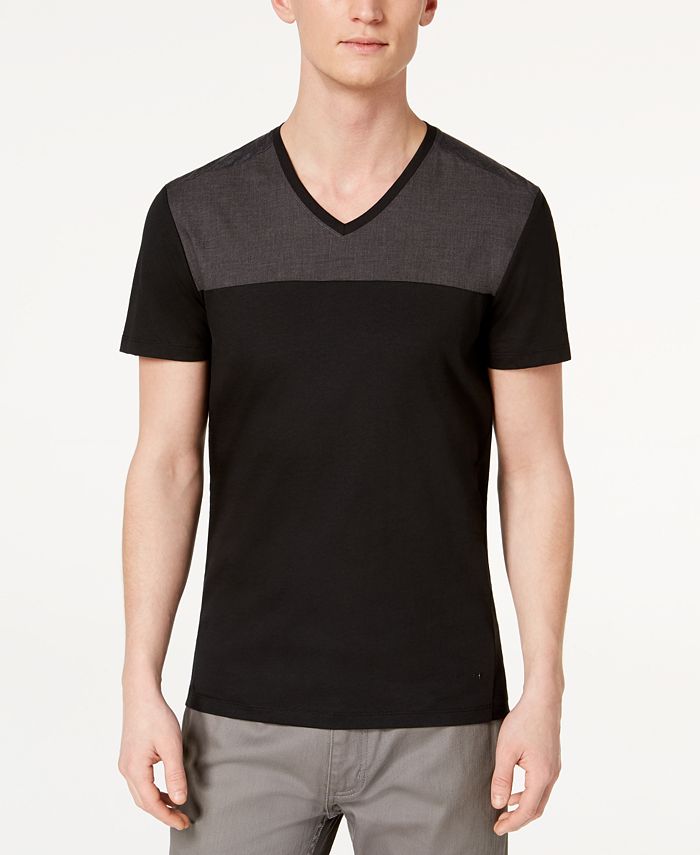 Calvin Klein Men's Mix-Media Colorblocked V-Neck T-Shirt - Macy's