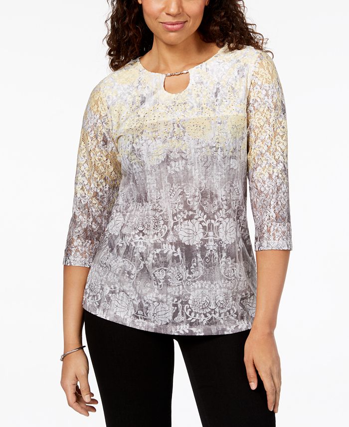 Alfred Dunner Charleston Ombré Lace-Sleeve Layered-Look Top - Macy's