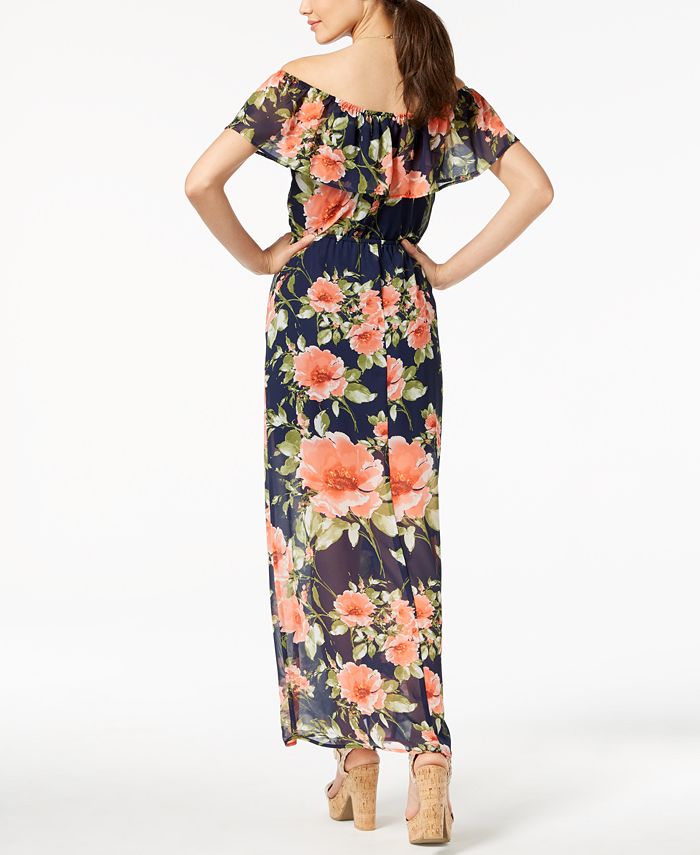 Crystal Doll Juniors' Printed Off-The-Shoulder Maxi Dress - Macy's