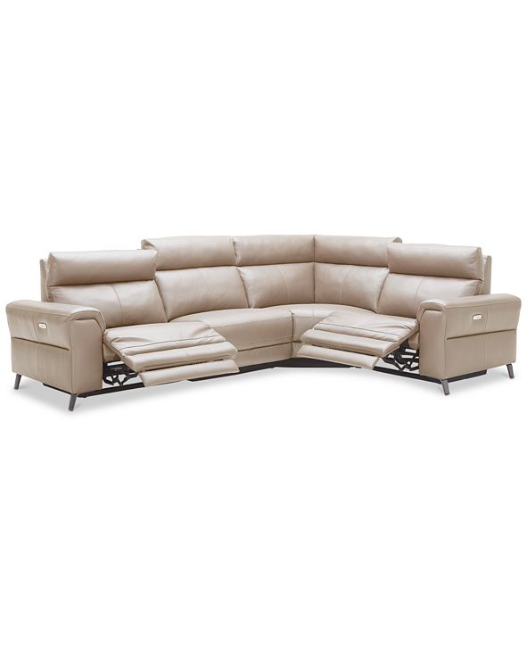 Furniture CLOSEOUT! Raymere 4Pc. Leather Sectional Sofa With 2 Power Recliners, Power Headrests