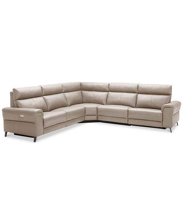 Furniture CLOSEOUT! Raymere 5Pc. Leather Sectional Sofa With 3 Power