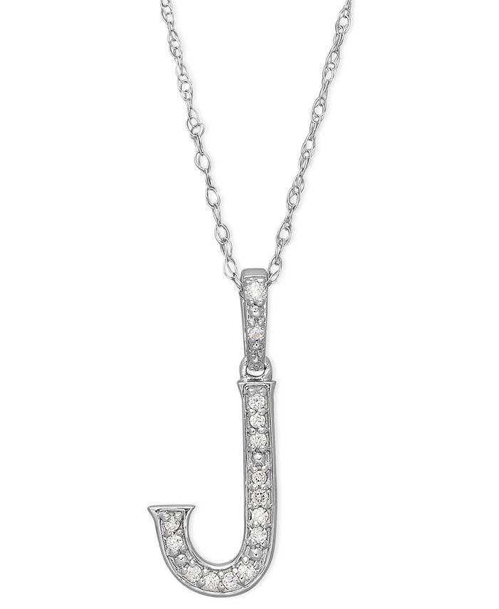 Macy's 14k White Gold Necklace, Diamond Accent Letter J - Macy's