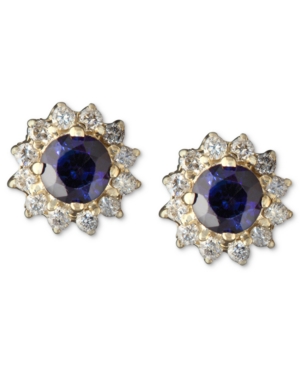 image of Royalty Inspired by Effy Sapphire (5/8 ct. t.w.) and Diamond (1/4 ct. t.w.) Round Stud in 14k Gold, Created for Macy-s