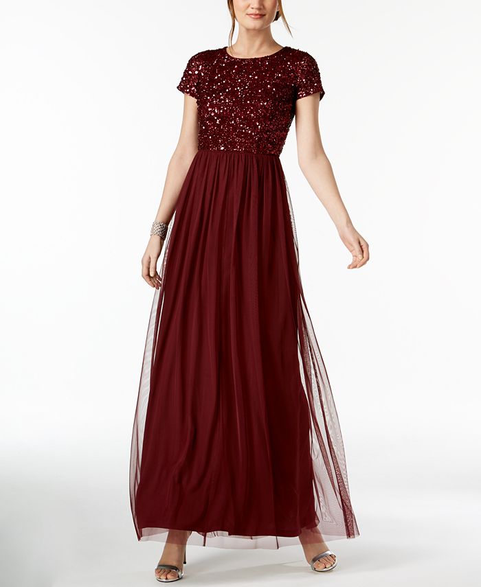 Adrianna Papell Sequined Tulle A-Line Gown - Macy's