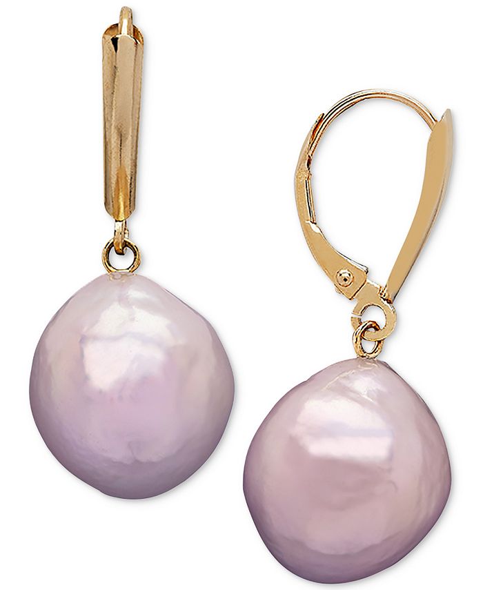 Macy's Pink Cultured Freshwater Pearl (12 mm) Drop Earrings in 14k Gold