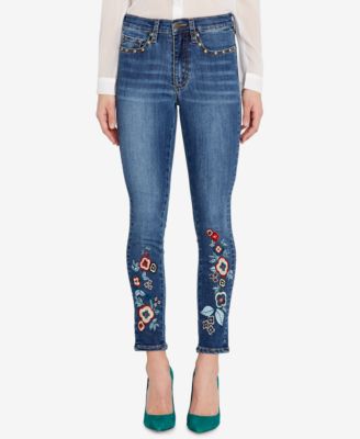 Buffalo David Bitton - Faith Embroidered Studded Skinny Jeans, Medium Blue Wash