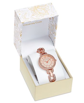 Charter Club - Women's Pav&eacute; Rose Gold-Tone Bracelet Watch 33mm