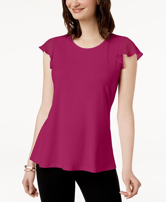 Charter Club Crew-Neck Flutter-Sleeve Top, Created for Macy's - Macy's