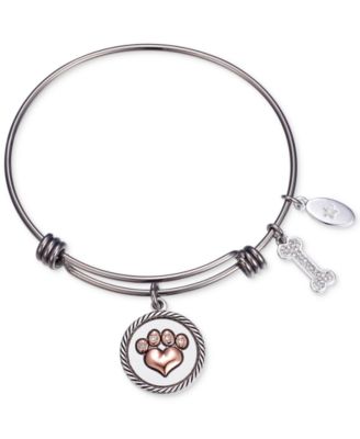 Unwritten - "Love is a Four Legged Word" Charm Adjustable Bangle Bracelet in Two-Tone Stainless Steel