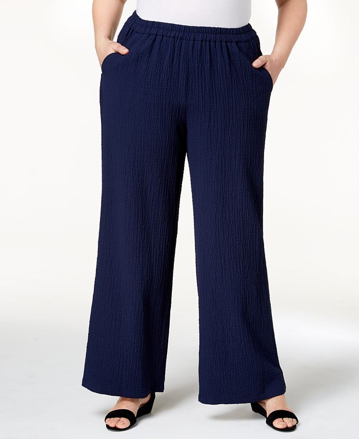 JM Collection Plus Size Textured Wide-Leg Pants, Created for Macy's ...