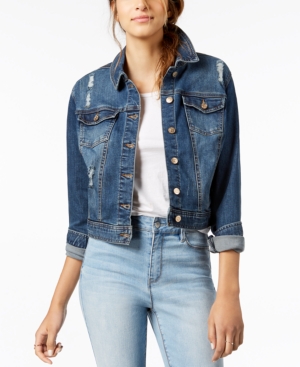 Celebrity Pink Juniors' Ripped Dark Wash Denim Jacket