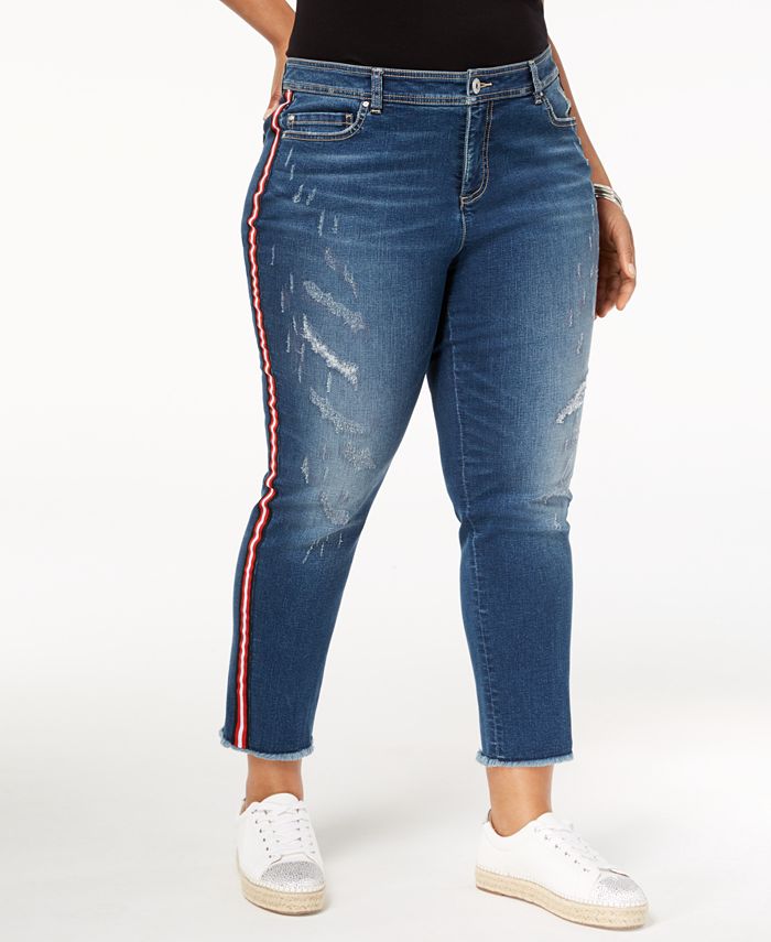 Plus size side stripe 2025 jeans